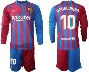Barcelona Ronaldinho 10 Heimtrikot 21/22 Fußball Trikot Kit Set Langarm + Kurze Hosen