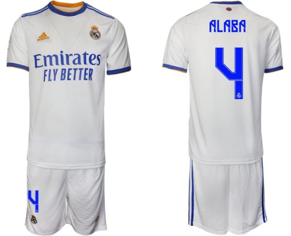 Real Madrid Heimtrikot 2022 weiß blau mit Aufdruck Alaba 4-1