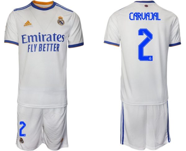 Real Madrid Heimtrikot 2022 weiß blau mit Aufdruck Carvajal 2-1