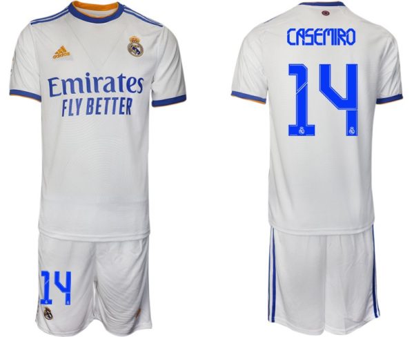 Real Madrid Heimtrikot 2022 weiß blau mit Aufdruck Casemiro 14-1