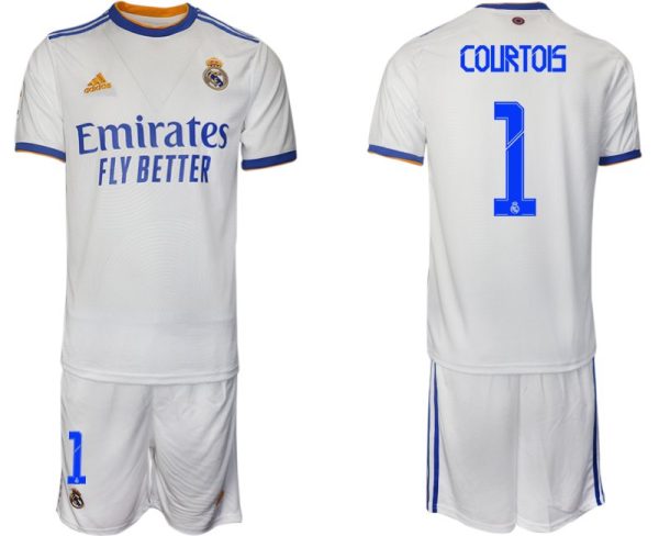 Real Madrid Heimtrikot 2022 weiß blau mit Aufdruck Courtois 1-1