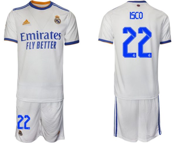 Real Madrid Heimtrikot 2022 weiß blau mit Aufdruck ISCO 22-1