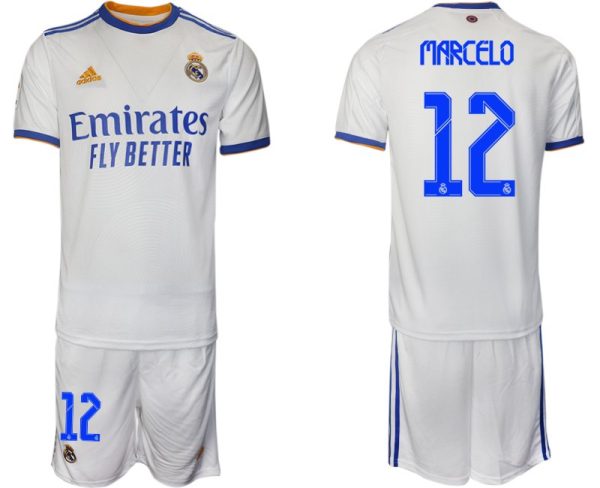 Real Madrid Heimtrikot 2022 weiß blau mit Aufdruck Marcelo 12-1