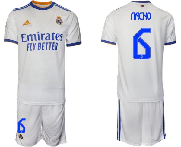 Real Madrid Heimtrikot 2022 weiß blau mit Aufdruck Nacho 6-1