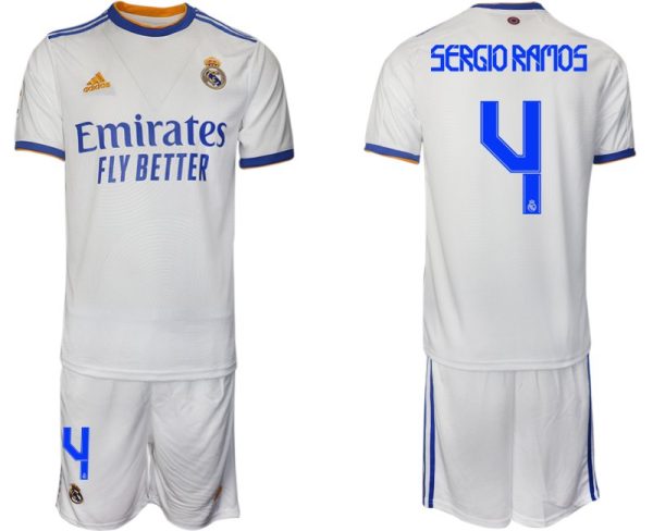 Real Madrid Heimtrikot 2022 weiß blau mit Aufdruck Sergio Ramos 4-1