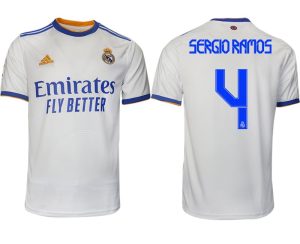 Real Madrid Heimtrikot 2022 weiß blau mit Aufdruck Sergio Ramos 4