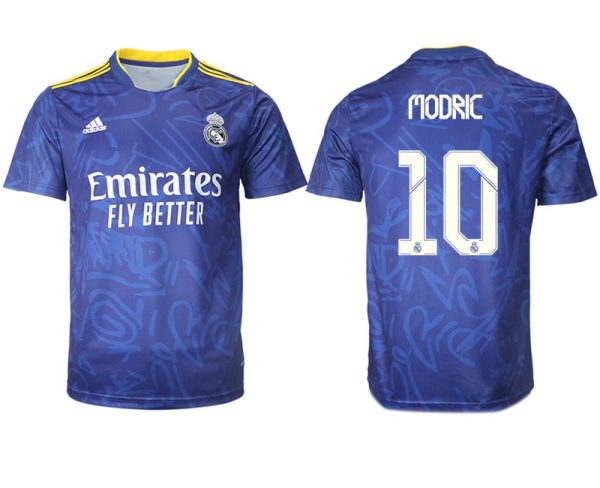 Real Madrid Herren Auswärtstrikot 2022 blau/weiß mit Aufdruck Modric 10