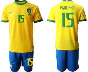 Brasilien Herren Heimtrikot 2022 in gelb mit Aufdruck Paulinho 15
