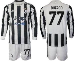 Buffon 77# Juventus Heimtrikot 2022 Weiss Langarm + Kurze Hosen