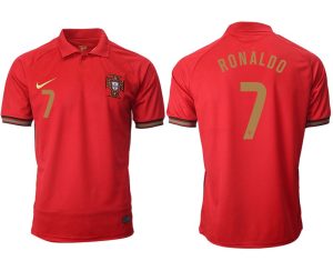 Günstige Fußballtrikots Portugal Heimtrikot 2020/21 rot/gold mit Aufdruck RONALDO 7