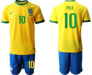 Herren Billige Fußball Trikot Brasilien 2022 Heimtrikot gelb mit Aufdruck PELE 10