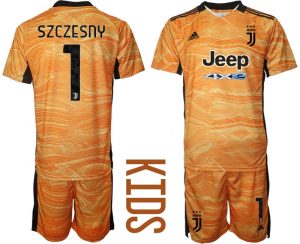 Juventus Turin Kinder Torwarttrikot Heim 2021/22 Orange mit Aufdruck Szczesny 1