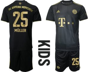 Kinder FC Bayern München Away Trikot 2022 Schwarz mit Aufdruck Müller 25