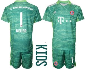 Kinder Trikot-Set FC Bayern München Torwarttrikot in Grün mit Aufdruck NEUER 1