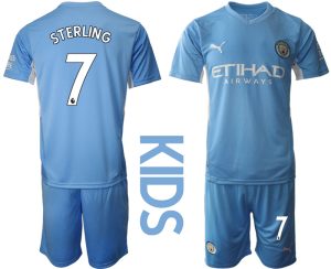 Manchester City Heimtrikot 2022 Für Kinder hellblau/weiß mit Aufdruck Sterling 7