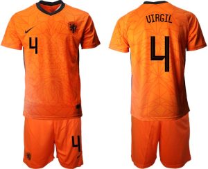 Niederlande 2020-2021 EM Home Fußballtrikots EURO Orange mit Aufdruck Virgil 4