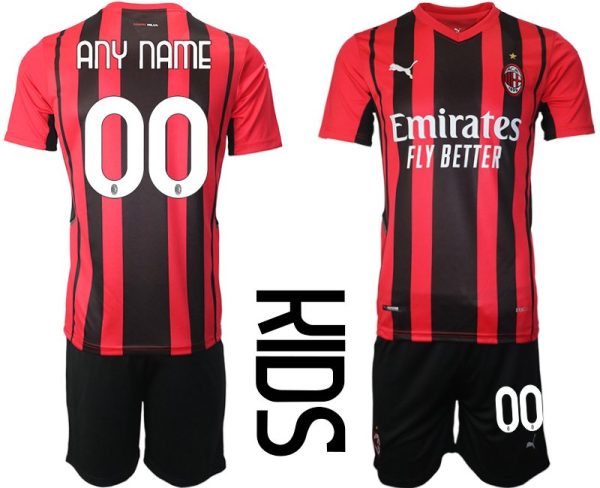 Personalisierte Fußball Trikot Kit Set AC Milan Shorts Kinder Anpassbarer Name und Nummer-1