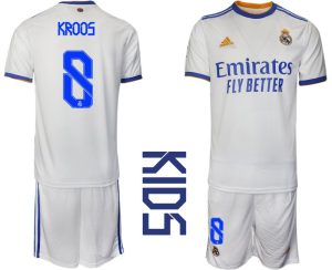 Real Madrid 2021/22 Heimtrikot Kinder Junior weiss blau mit Aufdruck Kroos 8