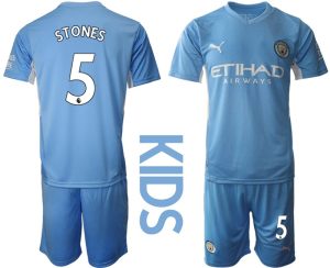 Trikotsatz Manchester City Heimtrikot 2022 Für Kinder hellblau mit Aufdruck Stones 5