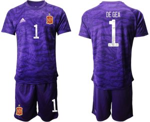 Goalkeeper Shirt Spanien Trikot 2022 Lila Kurzarm + Kurze Hosen DE GEA 1