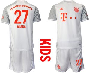 Bayern München 2020-2021 für Kinder Torwart-Auswärtstrikot Weiß Kurzarm Trikotsatz ALABA 27