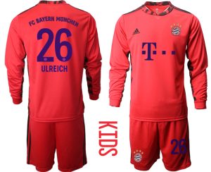 Bayern Munich Torwart Kindertrikot für draußen rot Rot Trikotsatz Langarm + Kurze Hosen ULREICH #26