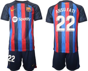 FC Barcelona 2022/23 Heimtrikot dunkles Blau Trikotsatz Kurzarm mit Aufdruck ANSU FATI 22