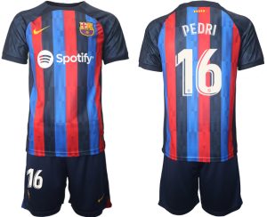 FC Barcelona 2022/23 Heimtrikot dunkles Blau Trikotsatz Kurzarm mit Aufdruck PEDRI 16