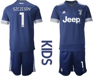Günstige Fussballtrikot Juventus Turin 2020-2021 Auswärtstrikot blau Kinder SZCZESNY #1