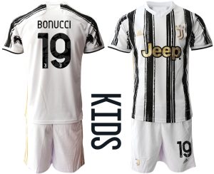 Günstige Fussballtrikot Juventus Turin 2020-2021 Auswärtstrikot weiß/schwarz Kinder BONUCCI #19