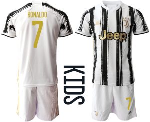 Günstige Fussballtrikot Juventus Turin 2020-2021 Auswärtstrikot weiß/schwarz Kinder RONALDO #7