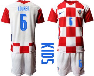 Kinder Kroatien Heimtrikot EM 2020/21 Fußball Fan Zweiteiler Rot Weiß LOUREN #6