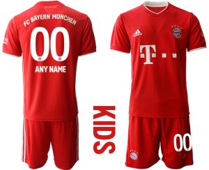 Rot Bayern München 2020-2021 Torwart-Auswärtstrikot Kurzarm Kinder Trikotsatz Günstige