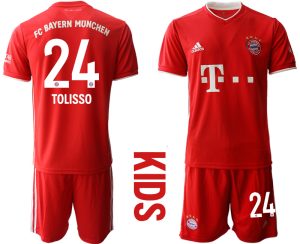 Rot Bayern München 2020-2021 Torwart-Auswärtstrikot Kurzarm Kinder Trikotsatz TOLISSO 24