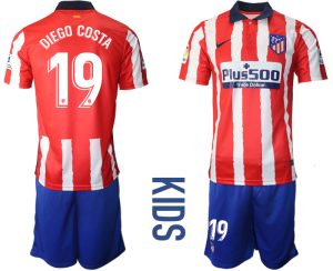 DIEGO COSTA 19 Atlético Madrid 2020-21 Home Trikot weiß-roten Streifen Kindertrikot