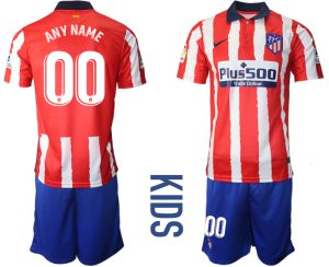 Kinder Atlético Madrid 2020-21 Home Trikot weiß-roten Streifen Anpassbare Name und Nummer