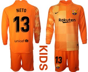 Kinder FC Barcelona 2021/22 Torwarttrikot Orange Langarm Neues Trikotsatz NETO #13