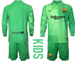 Kinder FC Barcelona Torwarttrikot Auswärts 2021/22 Langarm Grün Günstige Fußballtrikot