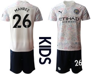 Kinder Manchester City Ausweichtrikot 2020-2021 Trikotsatz weiß/violett 3rd Trikot MAHREZ #26