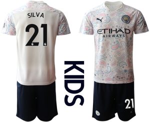 Kinder Manchester City Ausweichtrikot 2020-2021 Trikotsatz weiß/violett 3rd Trikot SILVA #21