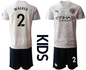 Kinder Manchester City Ausweichtrikot 2020-2021 Trikotsatz weiß/violett 3rd Trikot WALKER #2