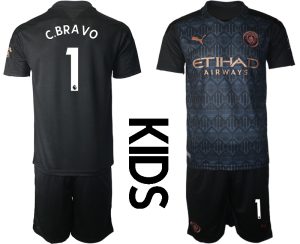 MAN CITY Kinder Manchester City Auswärtstrikot 2020-21 Trikotsatz schwarz/kupfer C.BRAVO #1