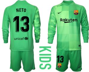 NETO 13 FC Barcelona Torwarttrikot Auswärts 2021/22 Langarm Grün Kinder Fußballtrikot