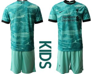 Neue Fußballtrikots FC Liverpool Torwarttrikot blau Trikotsatz Kurzarm + Kurze Hosen für Kinder