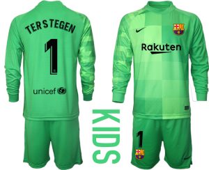 TER STEGEN 1 FC Barcelona Torwarttrikot Auswärts 2021/22 Langarm Grün Kinder Fußballtrikot