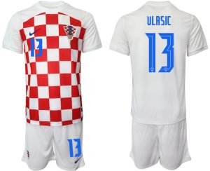 Herren Kroatien Heimtrikot WM-2022 weiß Rot Kaufen Kurzarm + Kurze Hosen VLASIC #13