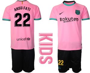 ANSU FATI 22 FC Barcelona 2020-2021 Ausweichtrikot Set rosa Kurzarm + schwarz Kurze Hosen