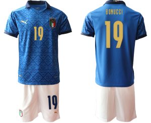 BONUCCI 19 Italien Heimtrikot EM 2020-2021 blau weiß Fußballtrikots Set