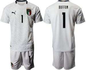 BUFFON 1 Italien EM 2020 Auswärtstrikot weiß mit dunkelblauen Fussballtrikots