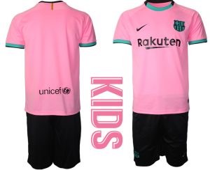 FC Barcelona 2020-2021 Ausweichtrikot Set rosa Kurzarm + schwarz Kurze Hosen Kindertrikot